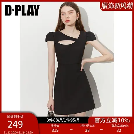 DPLAY秋装气质经典黑泡泡袖不对称气质小个子连衣裙小黑裙图片