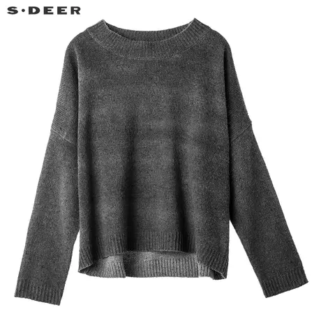 sdeer圣迪奥秋装女简约灰调慵懒落肩罗纹圆领毛衣S18383551图片