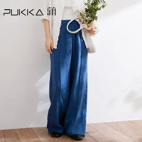 蒲PUKKA 天丝苎麻直筒裤女春夏新品全腰橡筋松弛感气质长裤商品大图