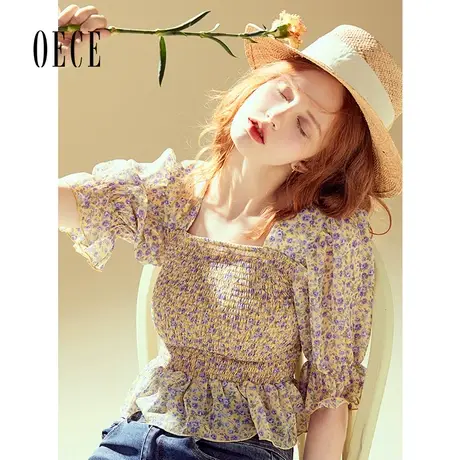 Oece春夏新款女装 复古港味衬衫小碎花设计感小众上衣韩版图片