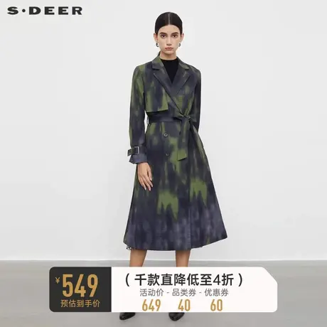 sdeer圣迪奥女装时尚西装领晕染收腰长款风衣S233D1801图片