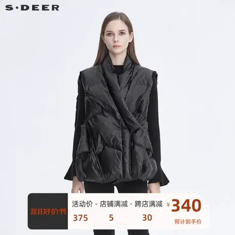 sdeer圣迪奥冬季新款时尚V领拼接黑色短款羽绒背心S20461603图片