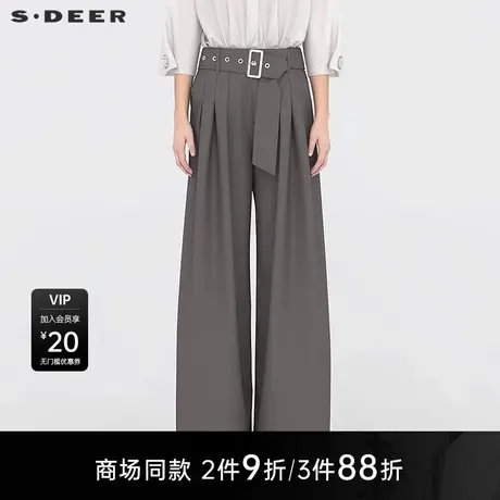 【商场同款】sdeer圣迪奥女装时尚高腰压褶插袋阔腿长裤S25280816图片