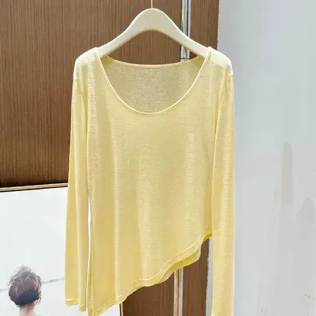 不规则下摆大领口U领长袖防晒罩衫女夏季宽松微透薄款空调上衣T恤图片