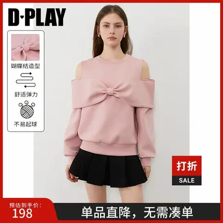 DPLAY2025年春季新款粉色卫衣女时尚慵懒宽松圆领蝴蝶结上衣长袖商品大图