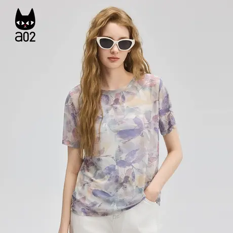 a02设计感宽松圆领短袖女T恤2025新款夏季薄款网眼空调服通勤穿搭图片