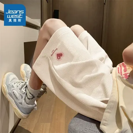 KMV真维斯杏色三分短裤女薄款2025新款夏宽松小个子a字外穿休闲裤商品大图