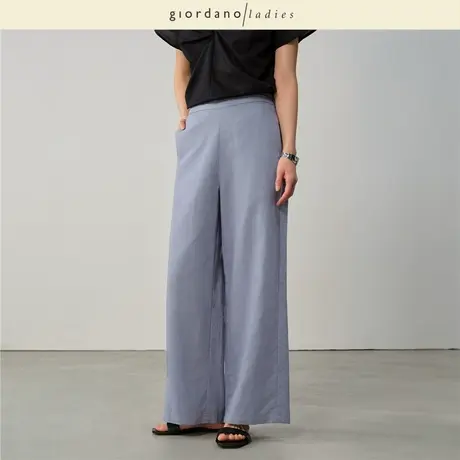 GL2025夏季新款亚麻裤子女棉麻休闲裤半松紧腰阔腿长裤女02415009商品大图