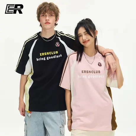 【蜜蜂欢乐社】ER泽西风短袖T恤三条杠赛车服高街情侣上衣商品大图