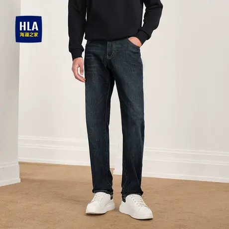 HLA/海澜之家国民臻品牛仔裤秋冬微弹绣花时尚直筒显瘦裤子男商品大图