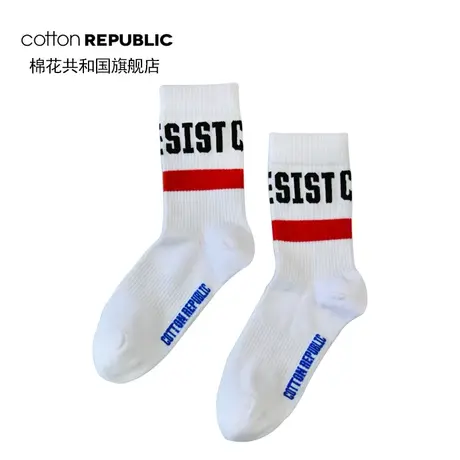 Cotton Republic/棉花共和国男士字母运动袜休闲棉袜白色潮男袜子商品大图