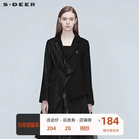 sdeer圣迪奥女装春秋款上衣个性不规则拼接黑色短外套S20382201🚱商品大图