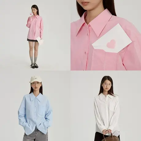 omont蛋挞家 纯棉精致刺绣长袖衬衫2025春季宽松休闲慵懒衬衣上衣商品大图