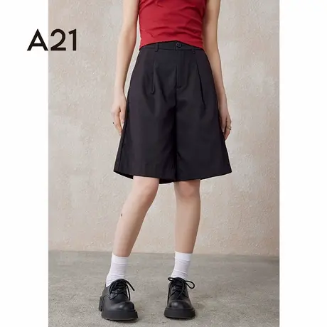 A21女装宽松高腰小直筒梭织中裤夏季新款西装短裤垂感百搭休闲裤商品大图