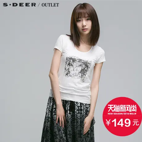 【多件多折】s.deer圣迪奥女装休闲立体感印染短袖T恤S14280164图片