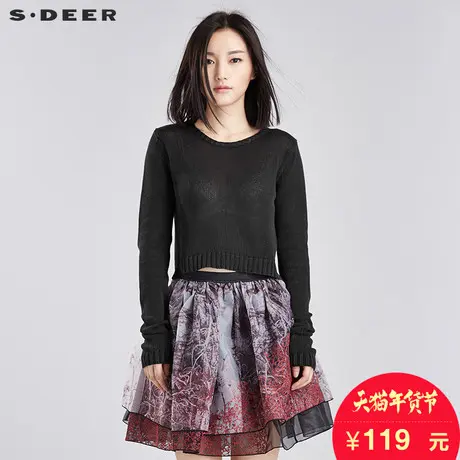 sdeer圣迪奥女装2018春装宽松短款长袖毛衣针织衫毛衫S16383508图片