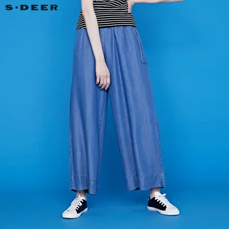 sdeer圣迪奥女装休闲松紧圆环宽松牛仔阔腿长裤S20260807图片