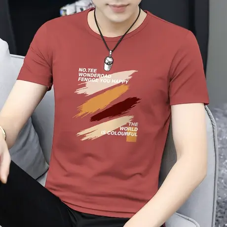 莫代尔t恤男士短袖冰丝速干圆领上衣服潮牌夏季半袖透气凉感体恤商品大图