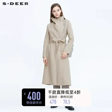 sdeer圣迪奥冬季立领斜襟不规则长款通勤纯色毛呢大衣女S20481862图片