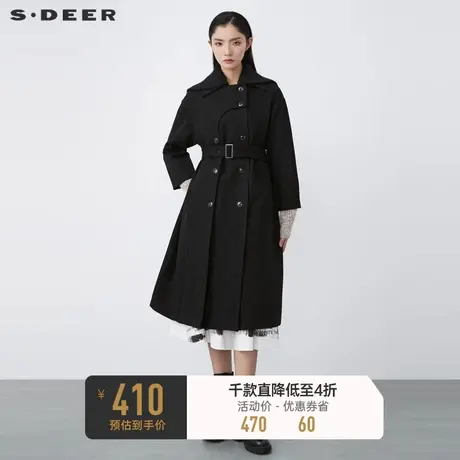 sdeer圣迪奥冬休闲翻领拼接收腰不规则廓形毛呢大衣S21461826图片