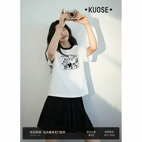 阔色白色宽松圆领正肩短袖T恤女装2025夏季新款字母立体刺绣上衣商品大图