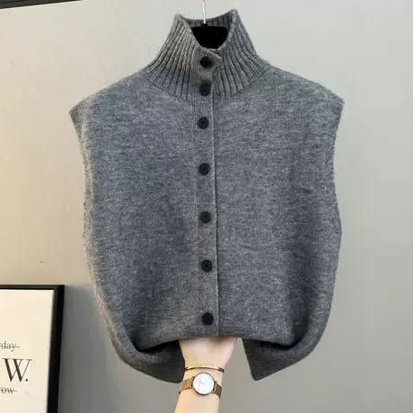 简约半高领宽松慵懒风毛衣背心马甲今年流行上衣加厚女装新款马夹图片