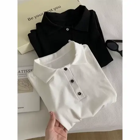 夏季2025新款翻领POLO衫短袖T恤女夏季韩版修身纯棉插肩袖上衣潮商品大图