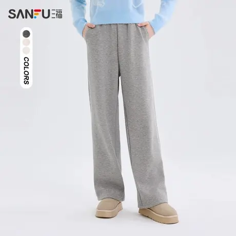 三福休闲裤2025新款春季侧蕾丝拼接宽松高腰阔腿长裤子女装493566商品大图