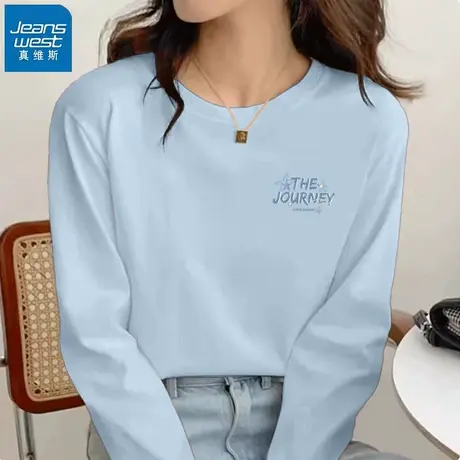 KHV真维斯纯棉长袖t恤女春秋2025新款字母印花宽松内搭打底衫上衣商品大图