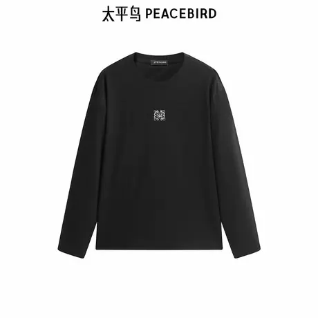 【商场同款】太平鸟男装T恤25春季新款重磅刺绣长袖衫 B1CPF1428图片