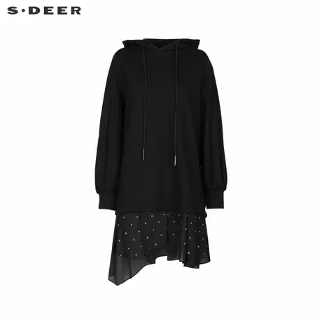 sdeer圣迪奥女装抽绳连帽网纱波点雪纺拼接连衣裙S244Z1210商品大图