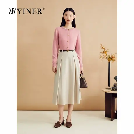 YINER音儿秋季法式小香风撞色圆领美丽诺羊毛针织衫图片