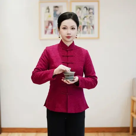筠雅冬季新款加厚保暖唐装上衣旗袍棉衣棉服显瘦新中式女装24J448商品大图
