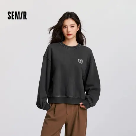 [商场同款]森马卫衣女重磅宽松落肩抓绒2024冬新款做旧套头衫复古图片