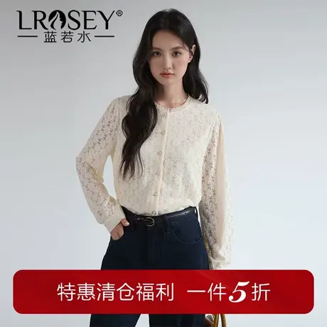 蓝若水大码女装法式洋气蕾丝打底衬衫秋季新款胖mm高级感镂空上衣商品大图