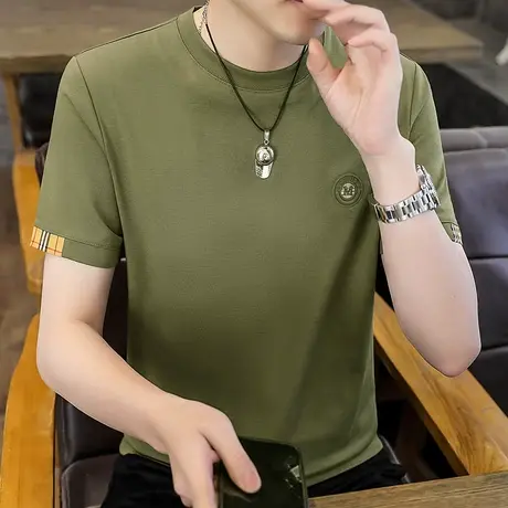 简约百搭时尚休闲圆领男士短袖T恤潮牌夏季大码半袖打底衫上衣服图片