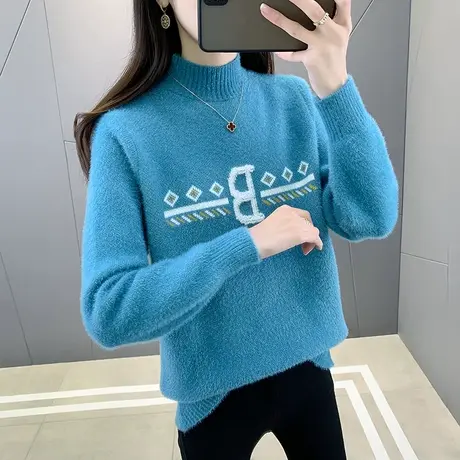 半高领毛衣套头打底衫女秋冬新款宽松内搭爆款水晶绒洋气针织衫女图片