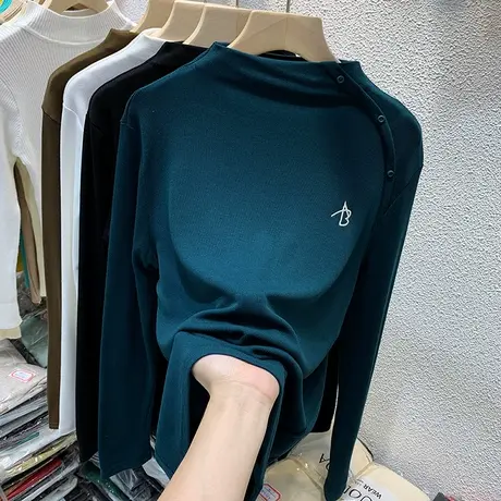 德绒打底衫女秋冬洋气半高领T恤长袖欧货修身上衣百搭保暖小衫潮商品大图