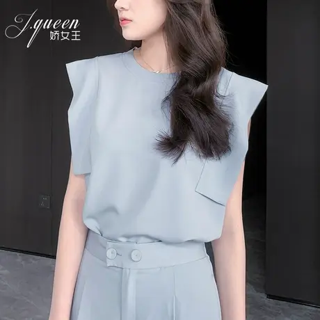 无袖雪纺衫女士夏季新款时尚设计感垫肩显瘦休闲百搭打底内搭上衣商品大图