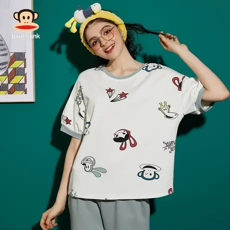 Paul Frank/大嘴猴夏季女士睡衣家居服短袖宽松纯棉全棉可爱薄款图片