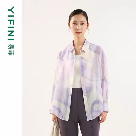 [专柜同款]Yifini/易菲蝴蝶印花天丝混纺宽松轻薄衬衫女2025春新商品大图