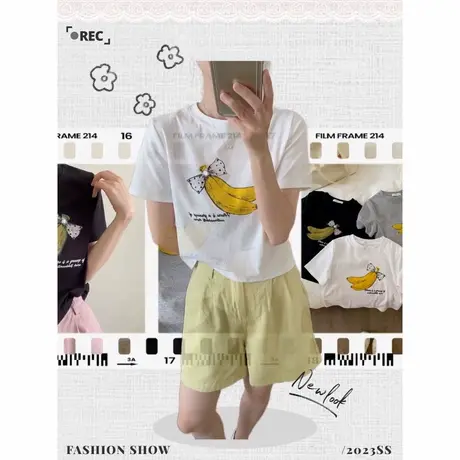 小众设计感韩系chic别致香蕉印花上衣显瘦休闲常规短袖t恤女夏季商品大图