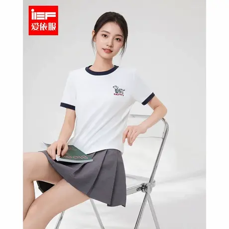 IEF/爱依服上衣2025夏季新款韩版时尚休闲通勤百搭拼色设计T恤女图片