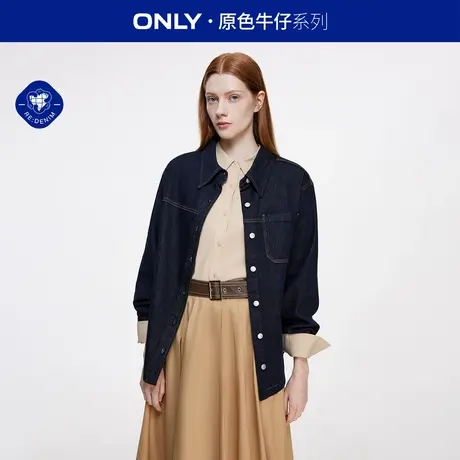 【原色牛仔系列】ONLY夏季潮流口袋宽松长袖牛仔衬衫女商品大图