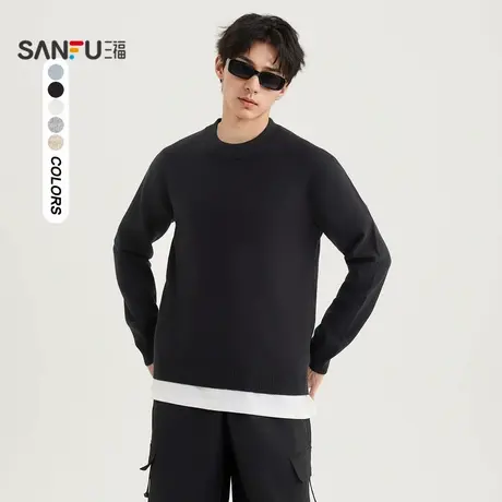 三福2024冬季新款毛衣男仿羊绒纯色修身毛衫宽松中领针织衫489187图片