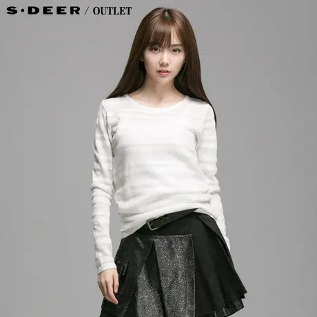 【清仓】sdeer圣迪奥白色条纹休闲针织衫S14383504图片