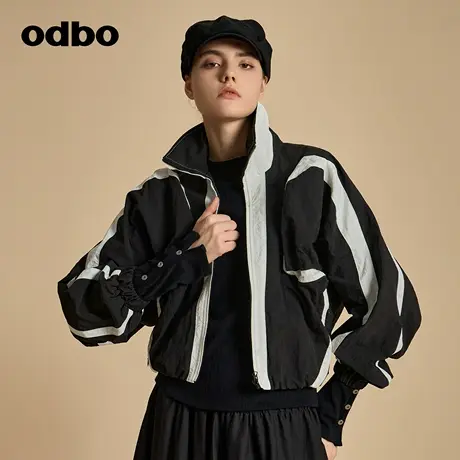 odbo/欧迪比欧原创设计时尚黑白撞色立体短外套女秋冬新款图片
