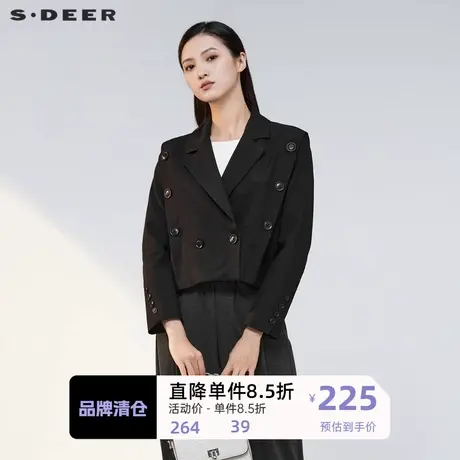 S·DEER圣迪奥女装西装领拼接短款西装外套S221Z2211图片