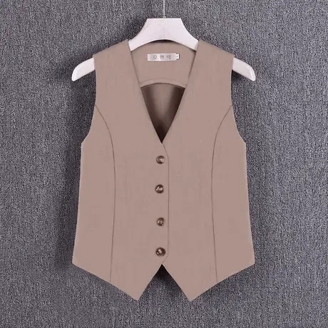 西装马甲女小背心春夏秋薄新款修身外搭坎肩短款无袖外穿马夹卡其商品大图