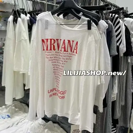 韩国东大门夏季新款字母印花薄款防晒宽松斜领露肩长袖T恤女上衣商品大图